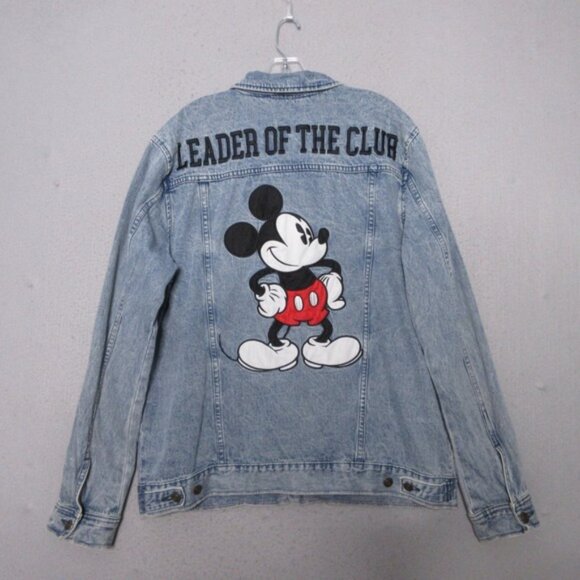 Disney Jean Jacket Large Mickey Mouse Embroidered Leader of the Pack Unisex - Picture 1 of 5
